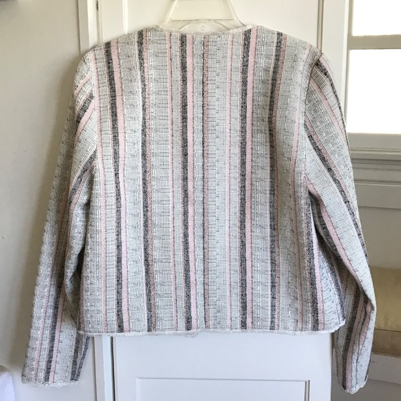 LAUNDRY By Shelli Segal Cropped Open Front Tweed Striped Blazer Jacket Size 10 - Picture 6 of 16